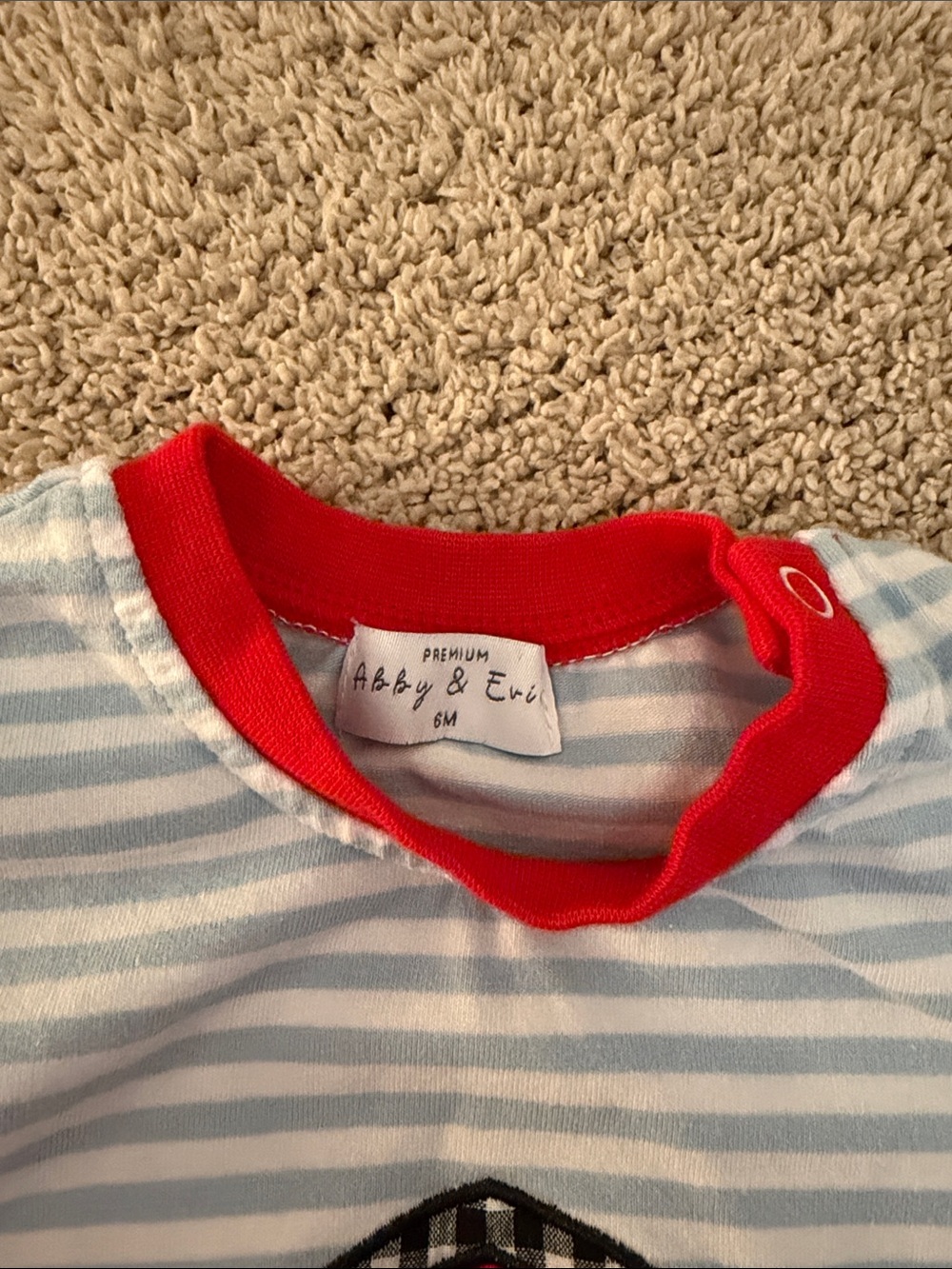 NWOT Striped Blue & Red Barn Applique Baby One-Piece Bodysuit - Picture 3 of 4